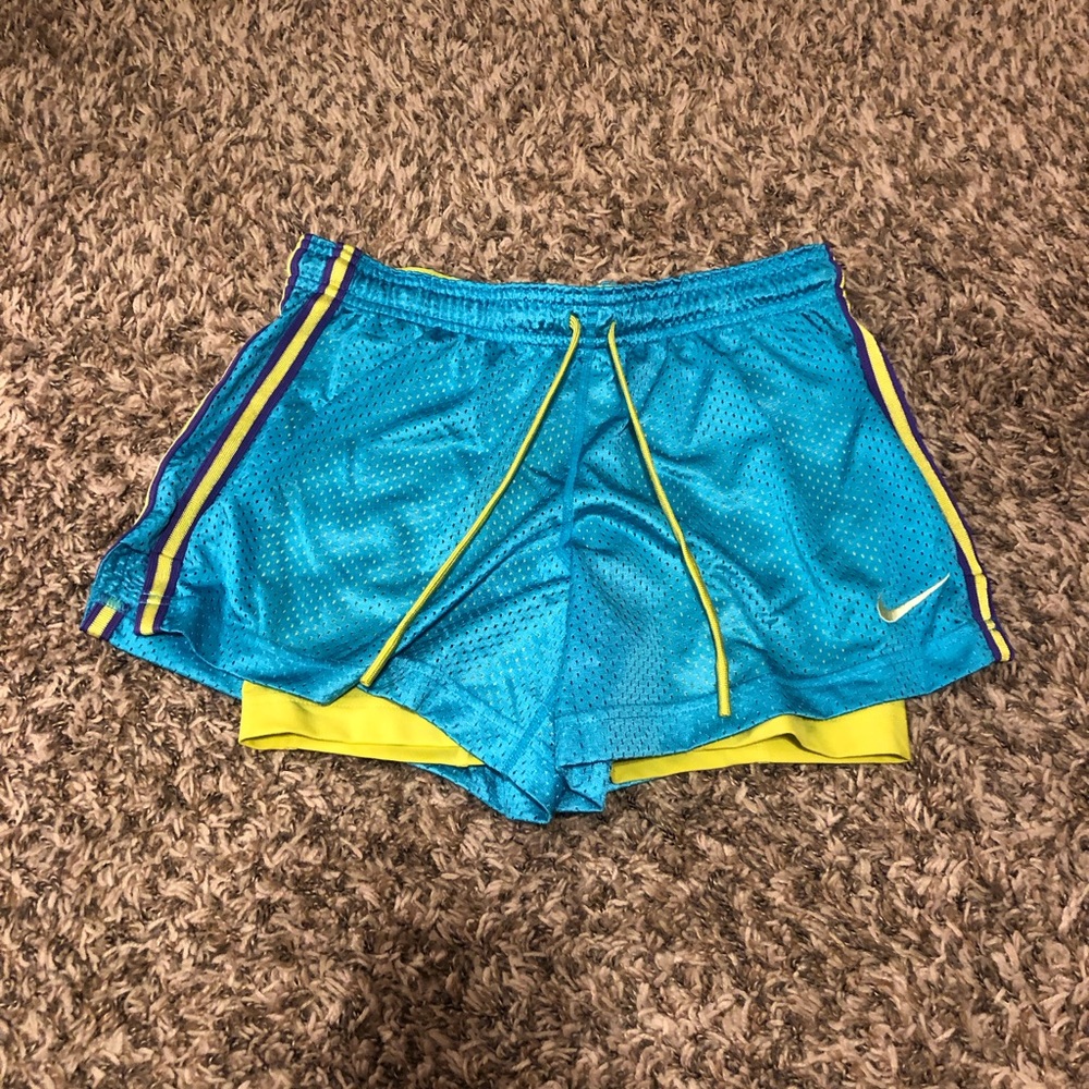 Nike Women's Blue and Yellow Running Mesh/Spandex Shorts